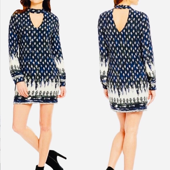 WAYF⚡️Navy Blue Rose Prints Choker Shift Dress_S - Picture 1 of 9